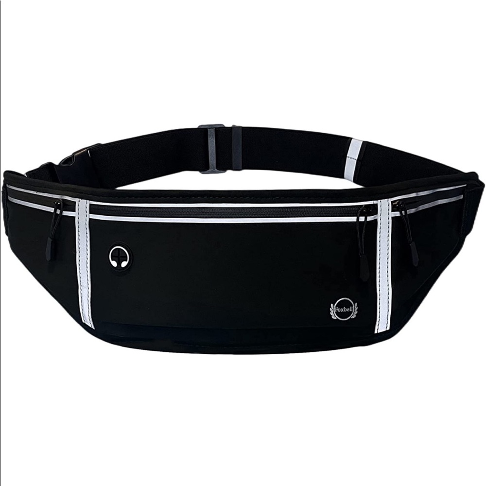 NEW! Running Belt Slim Fit Three Bounce-free Zip Pockets Reflective Black